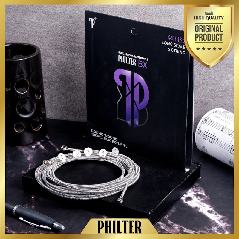 Philter BX Electric Bass Strings Long Scale 5 String Round Wound Nickel Plated Steel 45-100 2