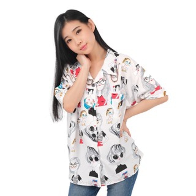 Kemeja Wanita Lengan Pendek Retro 3