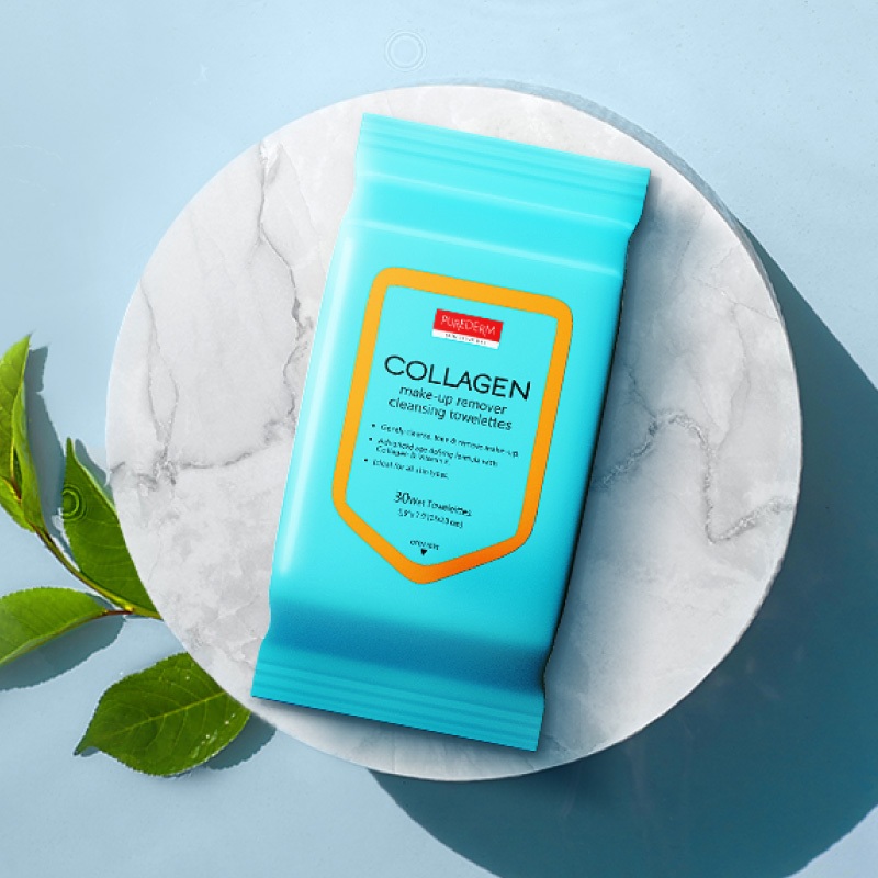 Adwin Korea Purederm Collagen Make-up Remover Cleansing Towelettes Collagen