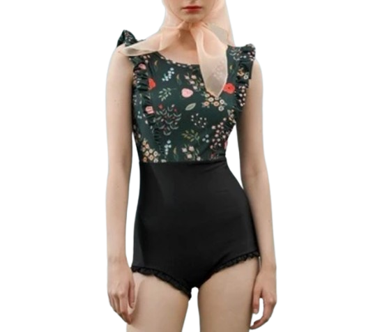 Anne Kelly Betsey Midnight Floral One Piece Vintage Swimsuit