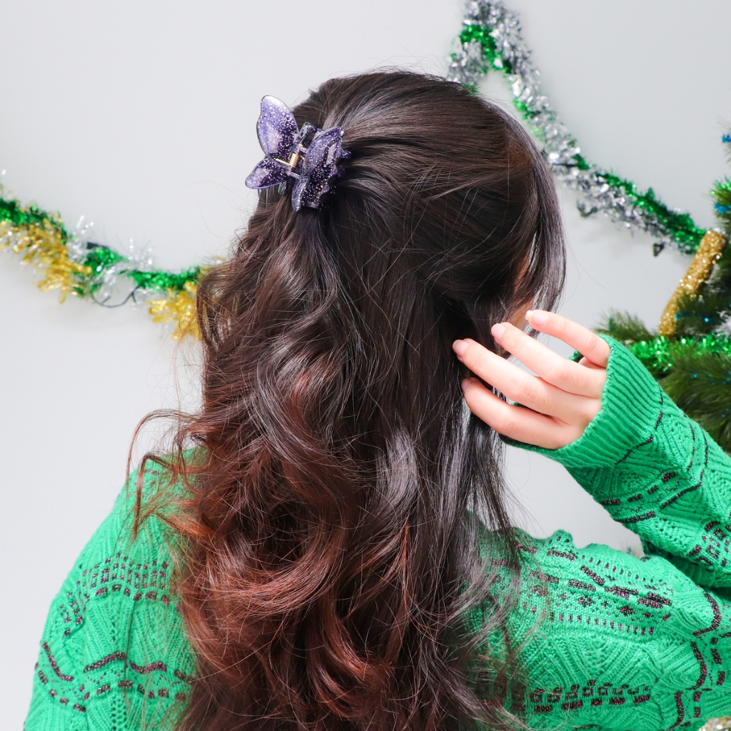 Mitra Aksesoris Indonesia DeClip Jedai Butterfly Haircules Jepit Kupu Gigi 4 Galaxy Blue Glitter