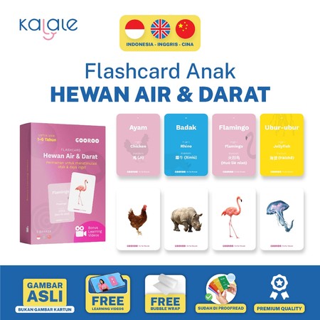  Gooroo by Kalale Flash Card Warna Gambar Hewan Air dan Darat 