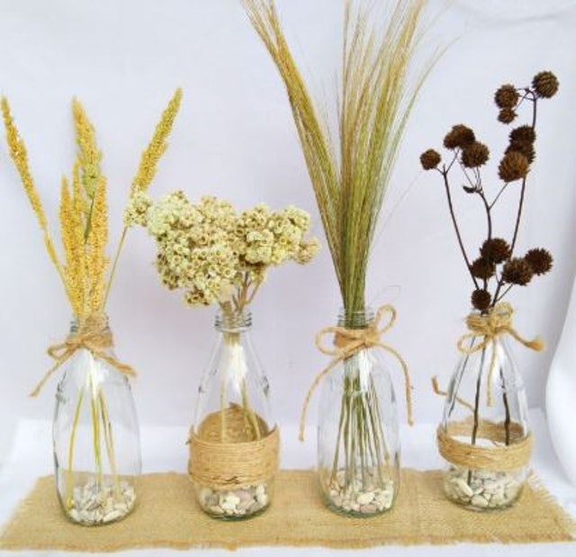 Flower Vase Glass + Dry Flower Set