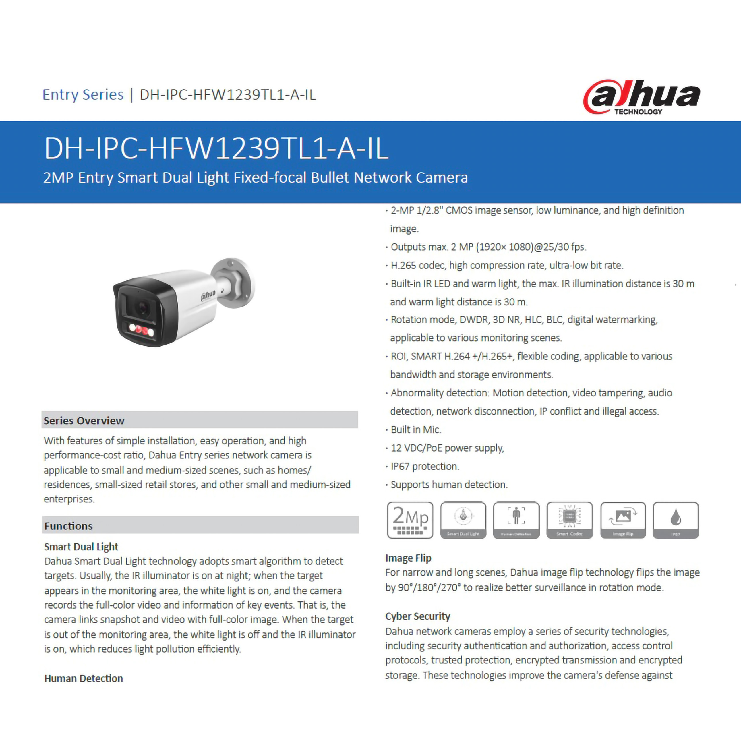 Dahua Technology Dahua Smart Dual Light IP Camera DH-IPC-HFW1239TL1-A-IL