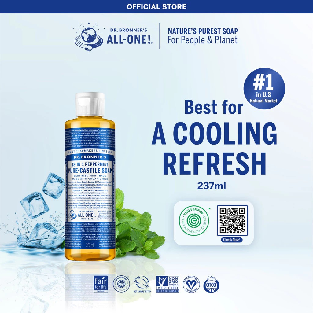 Dr Bronner's Magic Soaps Dr. Bronner's Peppermint Pure-Castile Liquid Soap