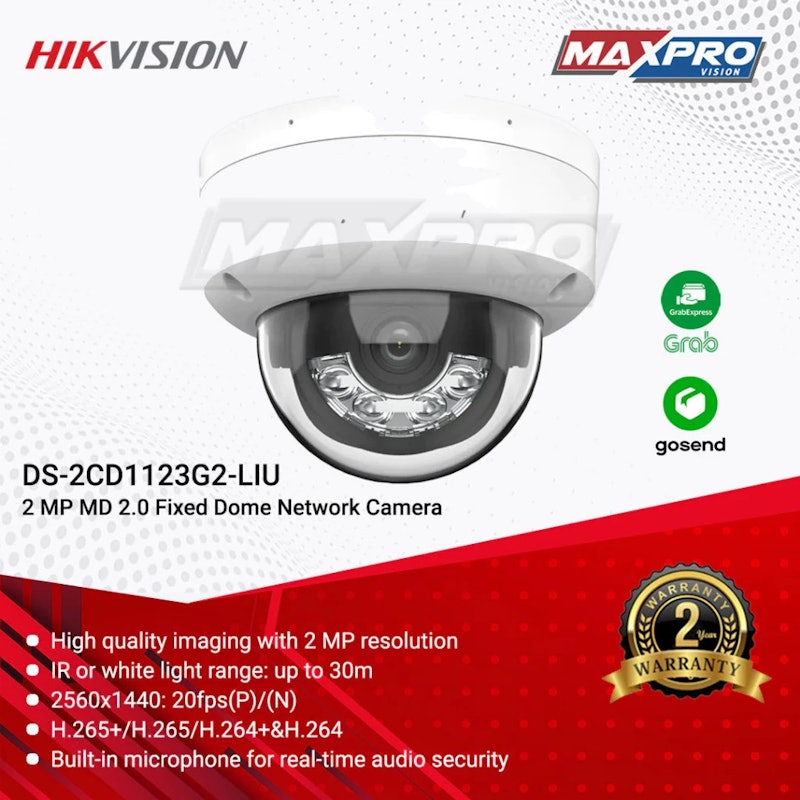 Hikvision 2 MP MD 2.0 Fixed Dome Network Camera DS-2CD1123G2-LIU