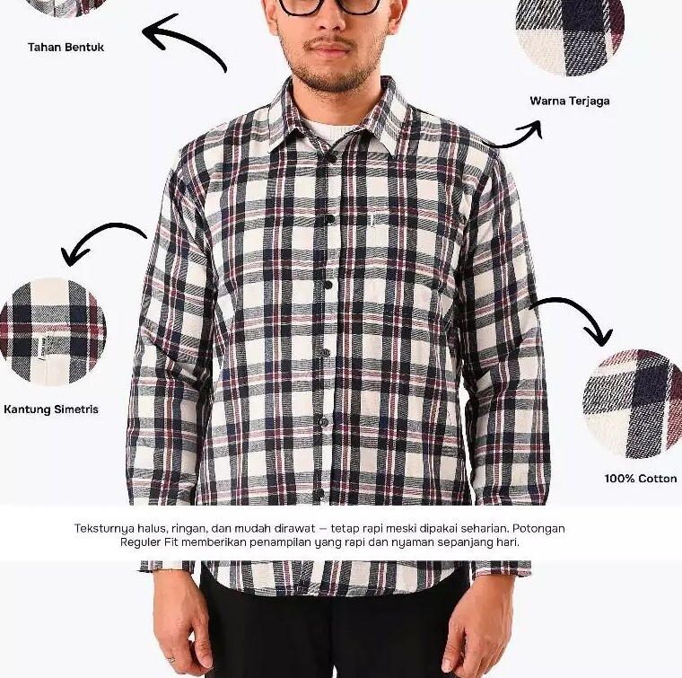 Broodisindo Mode Kreatif Broodis Kemeja Flannel White Montey Lengan Panjang
