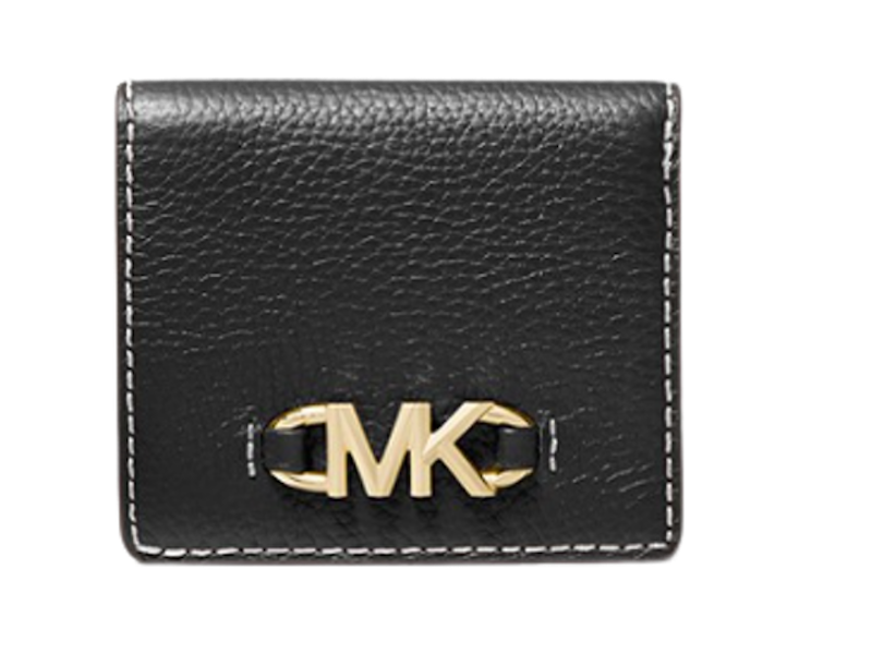 Izzy Small Logo Embellished Pebbled Leather Billfold Wallet 1
