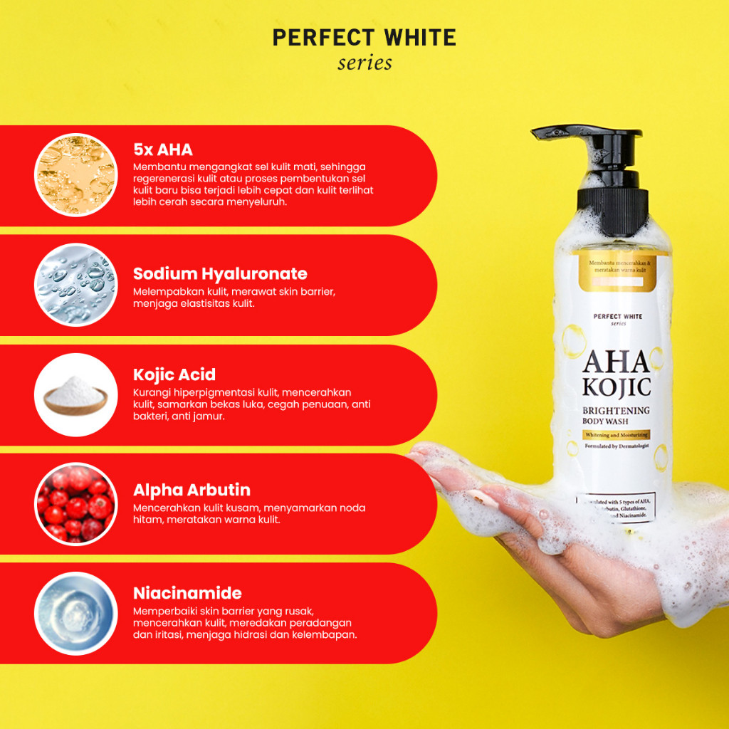 Sinergi Multi Lestarindo PERFECT WHITE AHA Kojic Brightening Body Wash