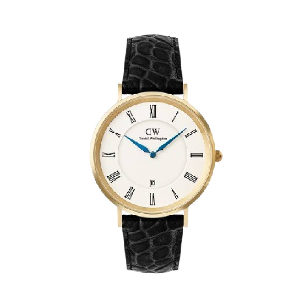 Daniel Wellington Classic Roman Numerals Date Black Croc Belly Gold  1