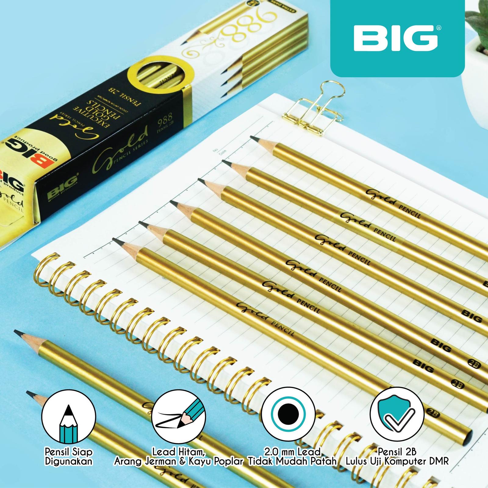 BIG Gold Pencil 2B 12 Pcs PS-988