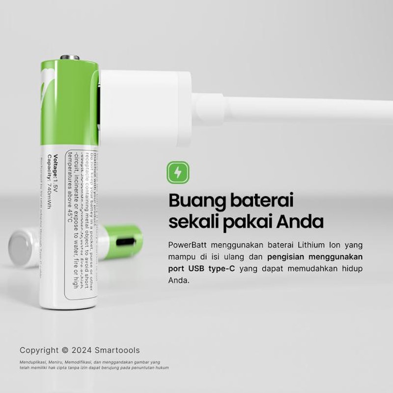 Smartoools PowerBatt Series Baterai Isi Ulang AAA 1.5V 2 Pcs 2