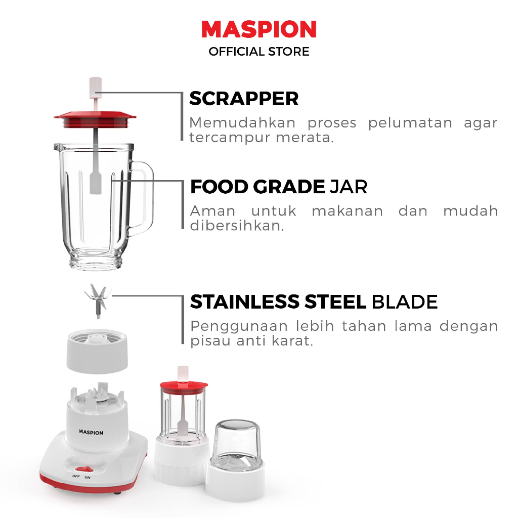 Maspion Maspion Blender 3in1 With Dry Miller & Wet Miller MT-1213