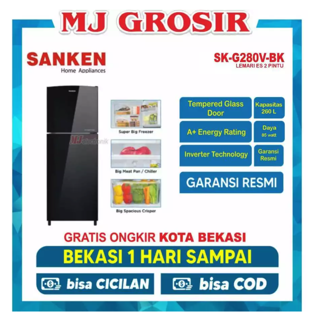 Sanken Argadwija Sanken Lemari Es 2 Pintu SK-G280V-BK 