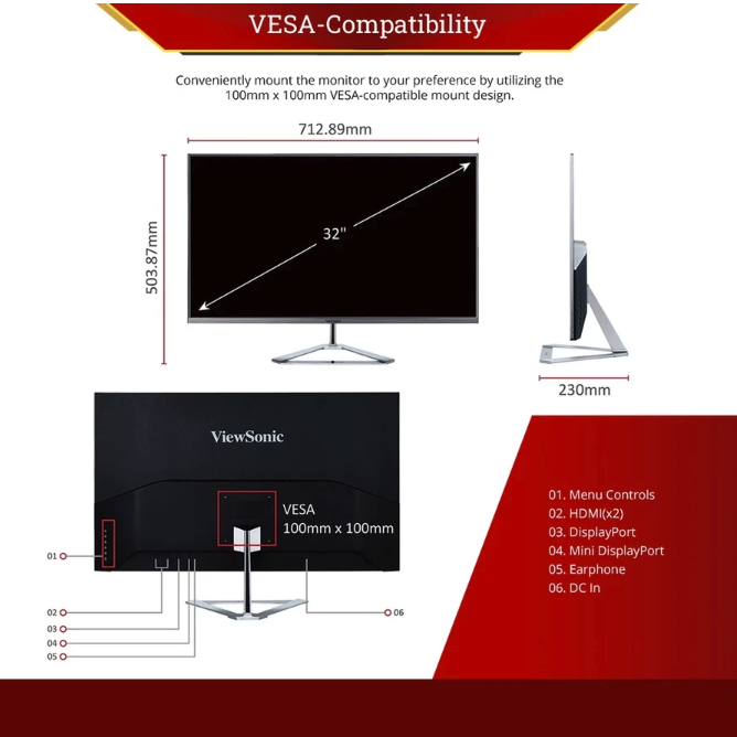 ViewSonic Corporation ViewSonic Frameless Monitor VX3276-2K-MHD-2
