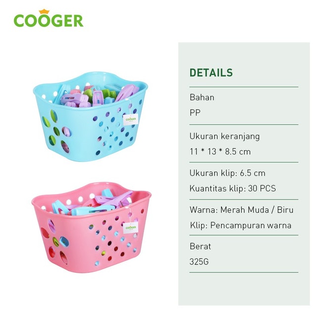 COOGER  Jepitan Jemuran Warna Warni dengan Wadah Keranjang