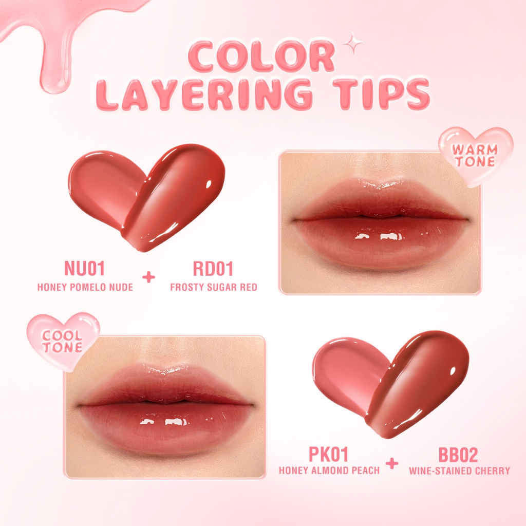 FCL Internasional Indonesia PINKFLASH Watery Glow Hydrating Lip Gloss PK01 Honey Almond Peach 