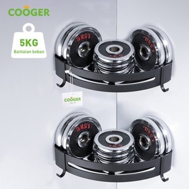 COOGER Rak Kamar Mandi Sudut Aluminium 1 Susun Tempel Dinding