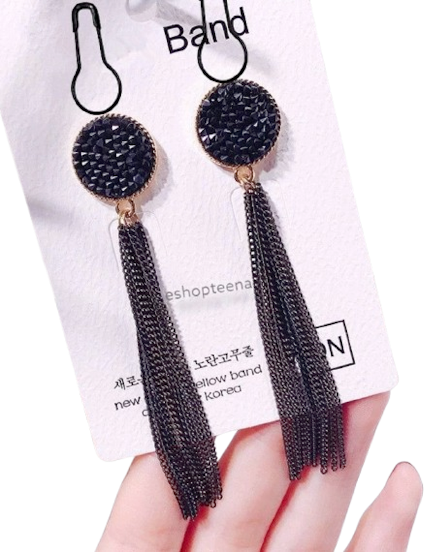 Anting Hijab Juntai Gold Diamond Full Hitam 1