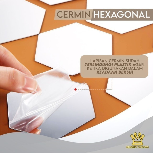 Bright Crown 12PCS Stiker Cermin Kaca Hiasan Dinding Hexagonal