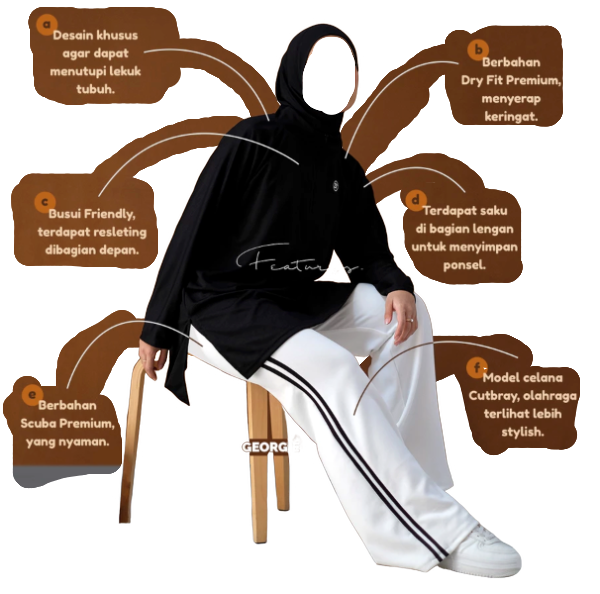  Zaneva LISE Top X GEORGIE Pants Stelan Olahraga Muslimah