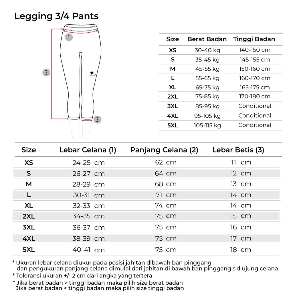 Tiento Indonesia Juara Tiento Baselayer Legging 3/4 Pants Black