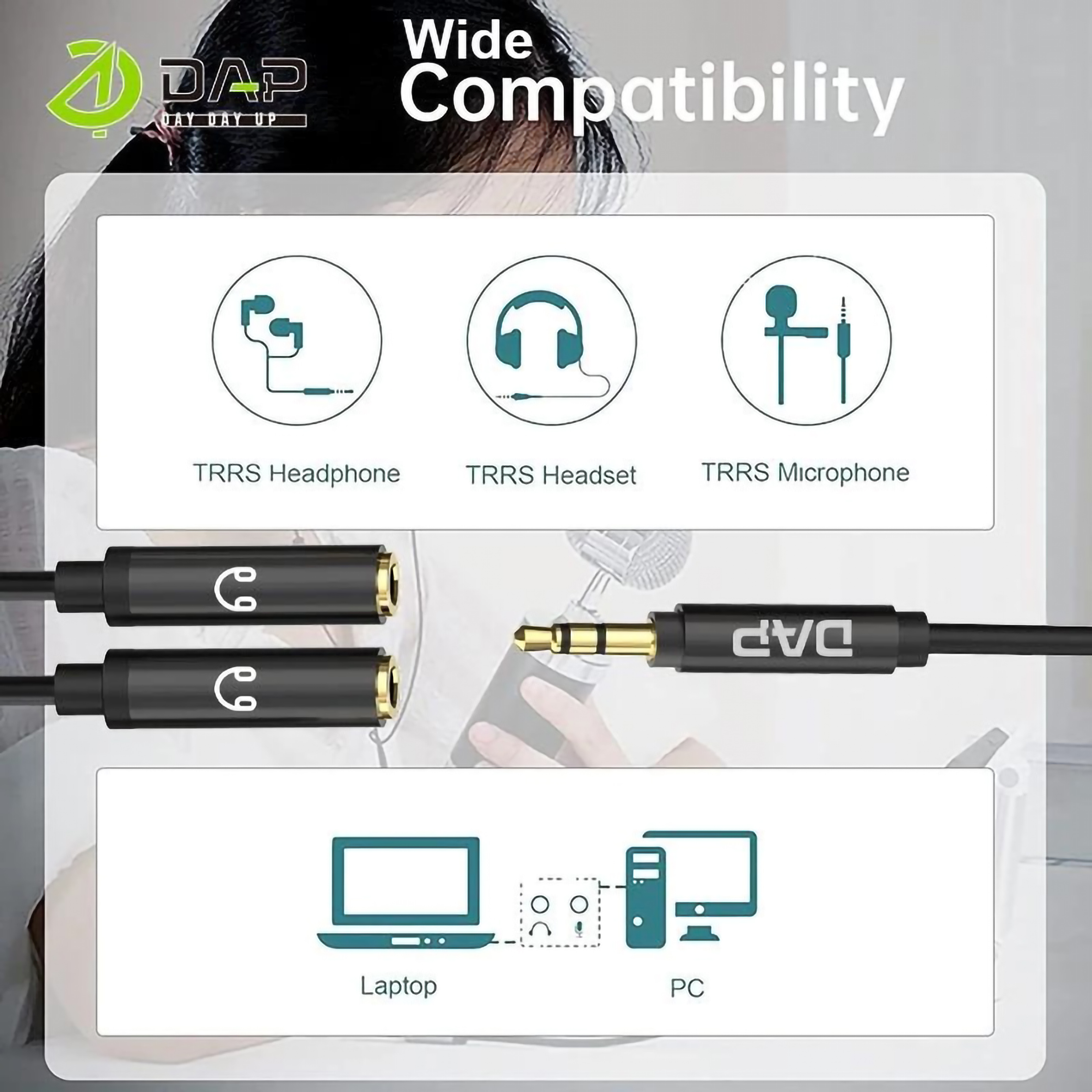 DAP Audio  Kabel Audio Splitter 3.5mm Male to 2 Female Audio & Mic D-AU08