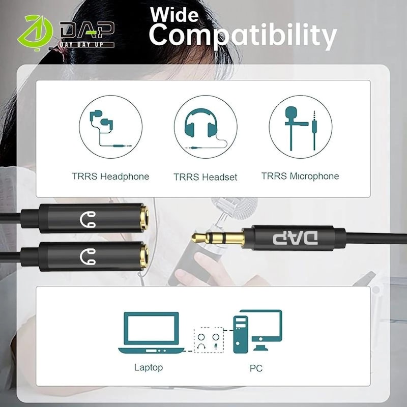 Kabel Audio Splitter 3.5mm Male to 2 Female Audio & Mic 4