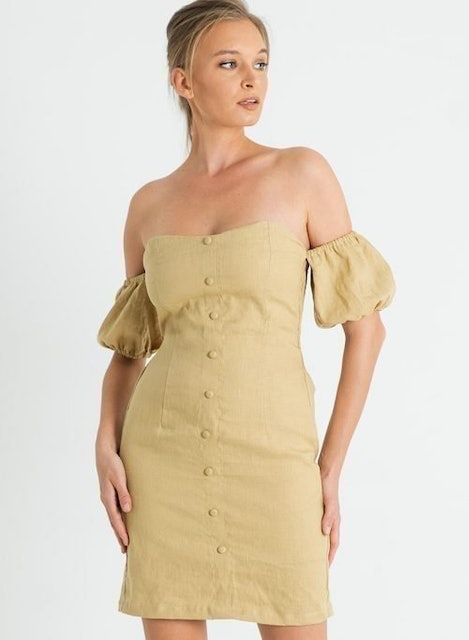 Earth Circus Amalfi Off Shoulder Linen Dress