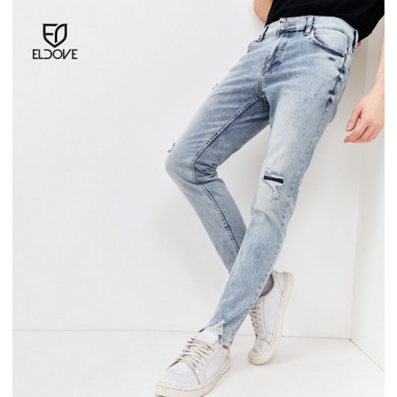 Eldove Denim Jeans Stretch Ripped Light Blue Snow 5
