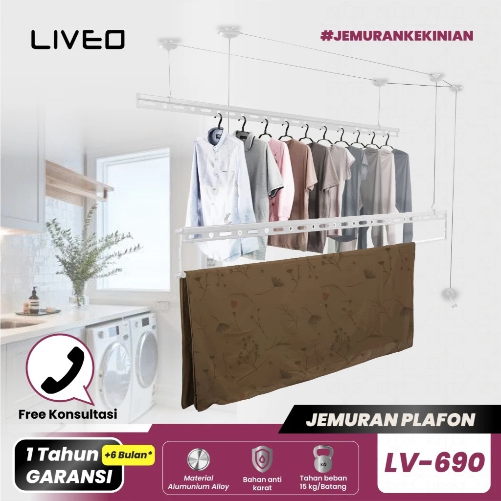 Prima Unggul Jaya Sentosa  Liveo Jemuran Lifting Baju Alumunium LV-690
