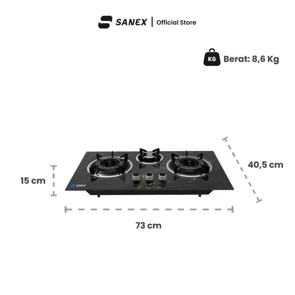 Indo Surya Kencana SANEX Kompor Gas Tanam 3 Tungku Marble Series  SN-KT301