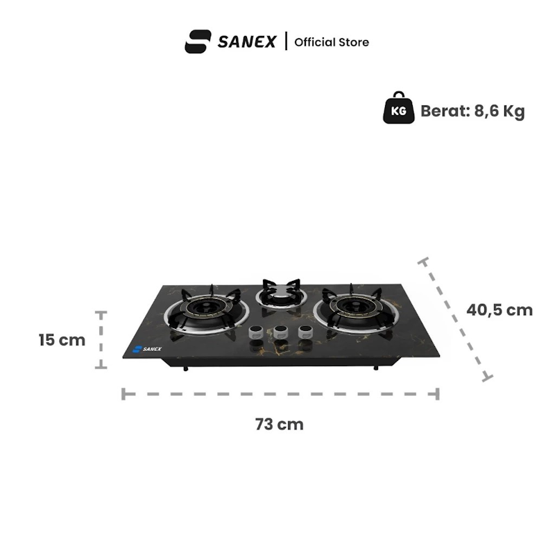 SANEX Kompor Gas Tanam 3 Tungku Marble Series 5
