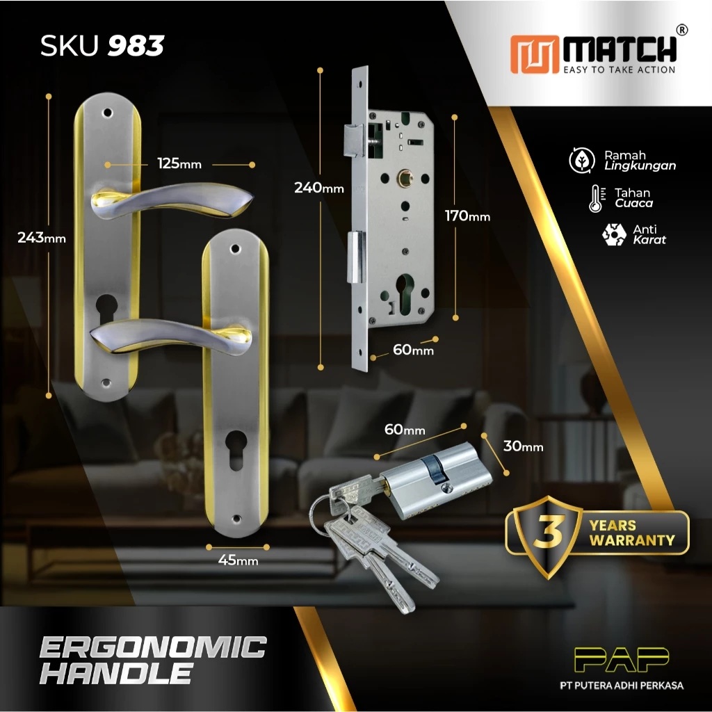  Match Handle Pintu Minimalis Set Besar 25cm ML-73