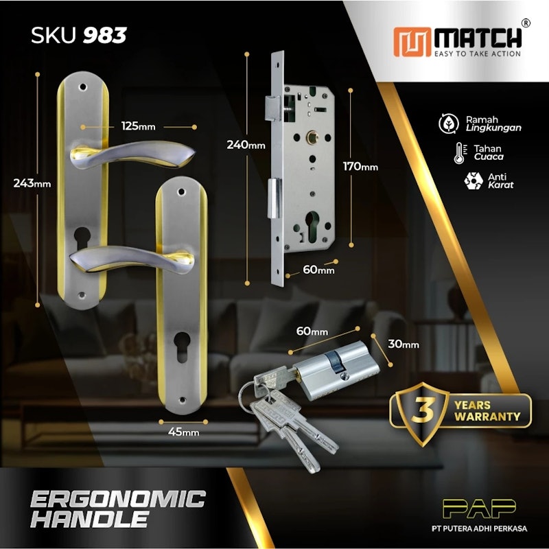 Match Handle Pintu Minimalis Set Besar 25cm 4