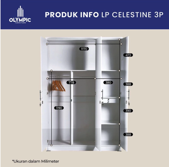 Cahaya Bintang Olympic Olympic Celestine Lemari Pakaian 3 Pintu