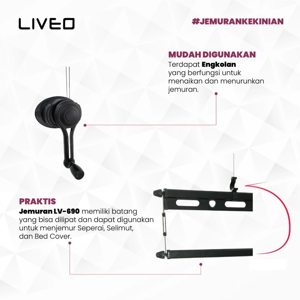 Prima Unggul Jaya Sentosa  Liveo Jemuran Lifting Baju Alumunium LV-690