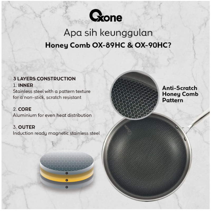 Oxone Fry Pan Honey Comb Anti Lengket 30 cm 3