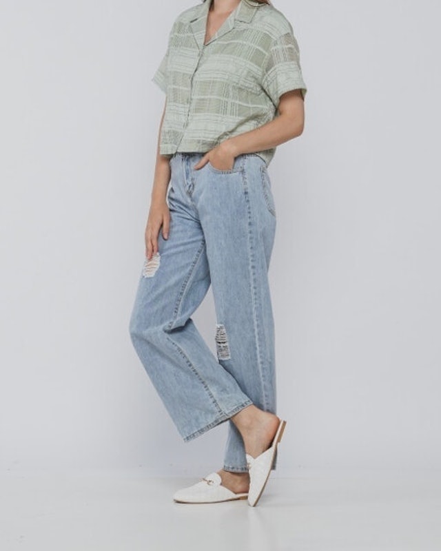 Avril Ripped Wide Leg Denim Jeans 277823 2