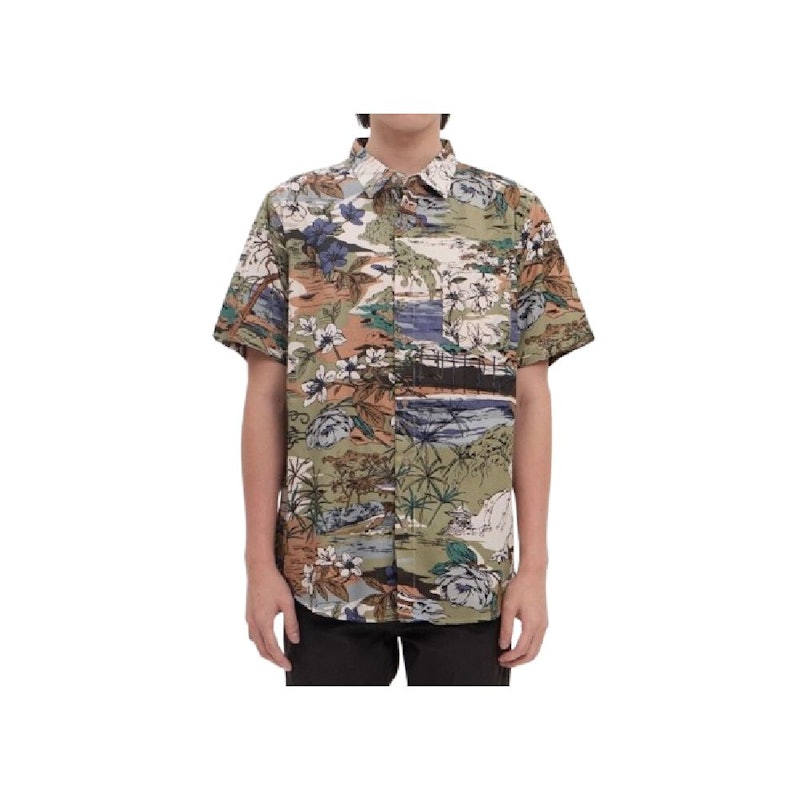 M231 Kemeja Pria Printing Pendek Olive 1