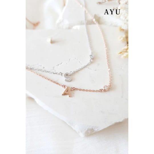 Ayugold Indonesia AyuGold Initial With Mini Bezel Chain Necklace 17k Rose Gold