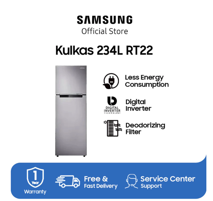 Samsung Electronics Samsung Kulkas 2 Pintu RT22 dengan dengan All-around Cooling 236L RT22FARBDSA/SE