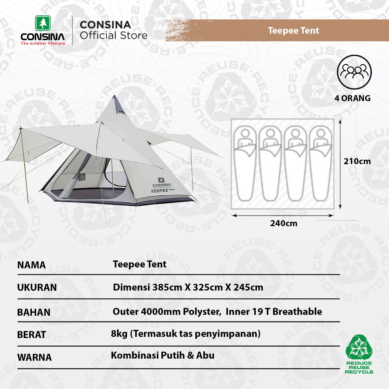 CONSINA TEEPEE TENT TENDA INDIAN CAMPING 5
