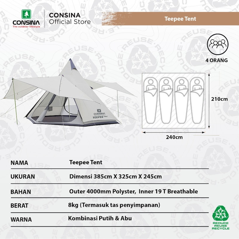 CONSINA TEEPEE TENT TENDA INDIAN CAMPING 5