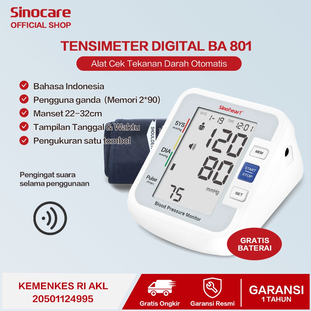 Sinocare Healthcare Indonesia Sinocare Blood Pressure Monitor  BA-801