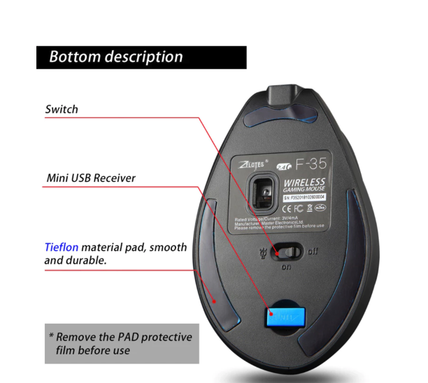 Master Electronics Technology Zelotes F35 Wireless Vertical Ergonomic Gaming Mouse