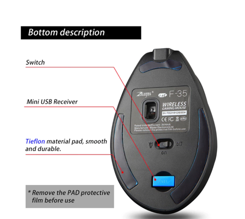 Zelotes F35 Wireless Vertical Ergonomic Gaming Mouse 4