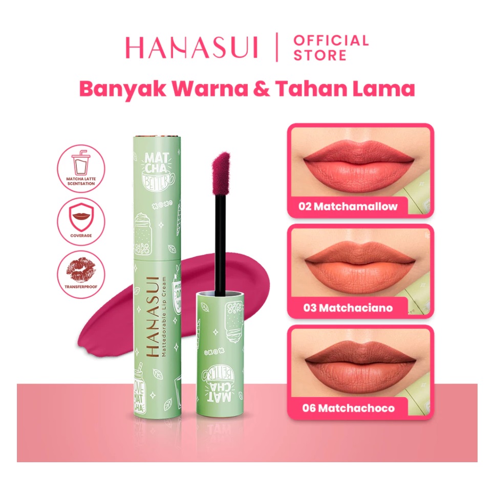 Eka Jaya Internasional Hanasui Mattedorable Lip Cream Matcha Latte Edition 01 Matchalicious