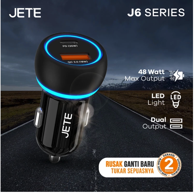 JETE Tenaga Indonesia JETE J6 Car Charger Dual Output 48W with LED Light 