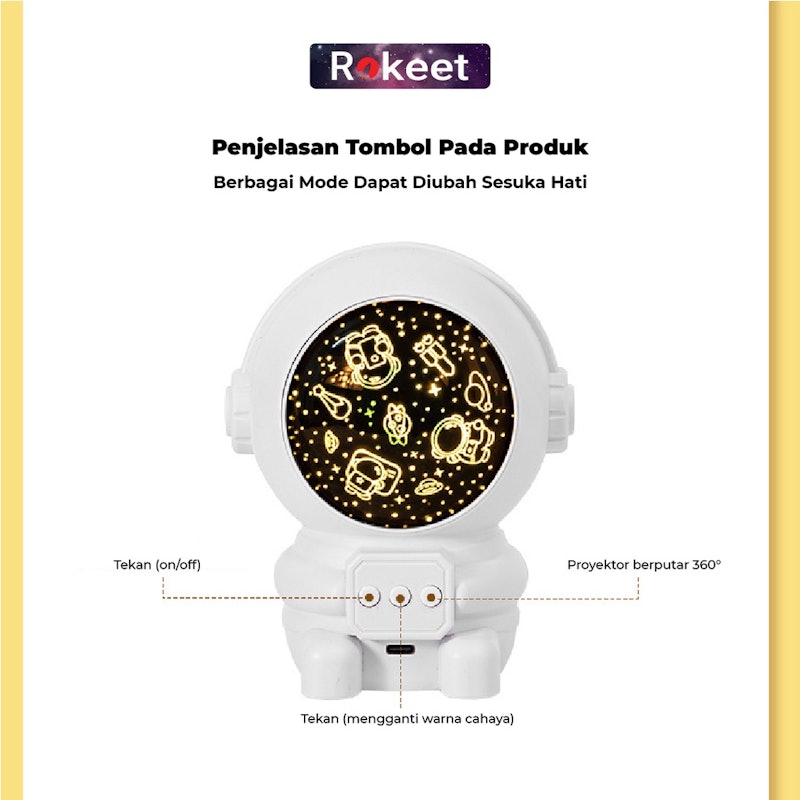 Rokeet Lampu Tidur Proyektor Astronout 3